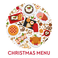 Christmas menu for celebration table, foods dishes