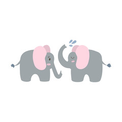 Vector color children's illustration, poster, print with cute elephants on a white background.