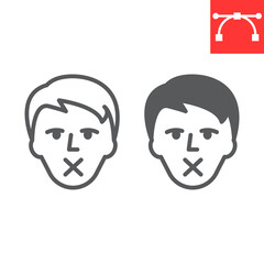 Dumbness line and glyph icon, disability and handicapped, dumb and deaf sign vector graphics, editable stroke linear icon, eps 10.