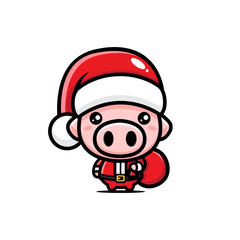 cute pig character wearing santa costume