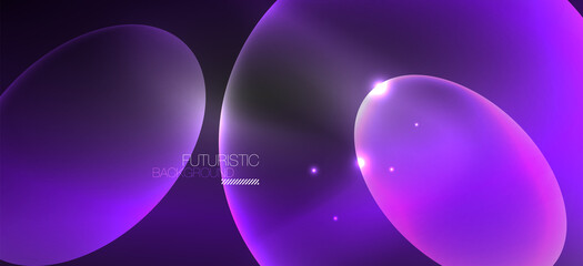 Neon ellipses abstract backgrounds. Shiny bright round shapes glowing in the dark. Vector futuristic illustrations for covers, banners, flyers and posters and other