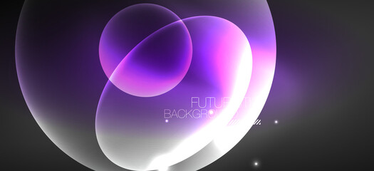 Neon ellipses abstract backgrounds. Shiny bright round shapes glowing in the dark. Vector futuristic illustrations for covers, banners, flyers and posters and other