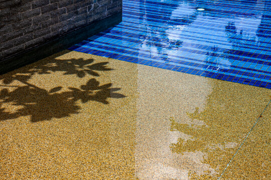 Abstract Image Of Pebble Dash Swimming Pool With Tree Shadows