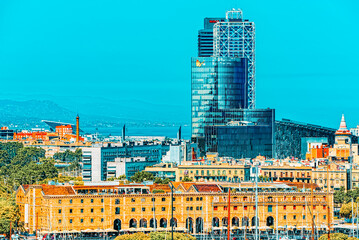 Panorama of the historical center of Barcelona, Catalonia. Spain