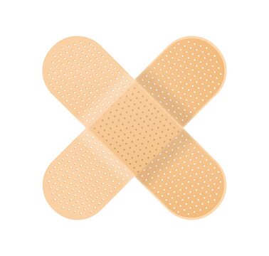 Perforated cross shape adhesive plaster patch or bandaid isolated on white background. Realistic medical bandage for first aid and wounds. Flat vector illustration