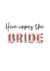 Here Comes The Bride Pink Balloons 3D Illustration On White Background