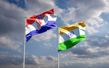 Beautiful national state flags of India and Croatia.