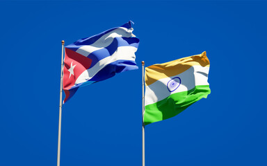 Beautiful national state flags of India and Cuba.
