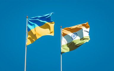 Beautiful national state flags of Ukraine and India.