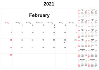 2021 annual calendar with white background.