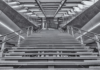 Empty Public Stairs of Central Station Utrecht in Black and White, The Netherlands - Powered by Adobe