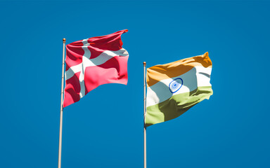 Beautiful national state flags of Denmark and India.