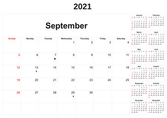 2021 annual calendar with white background.