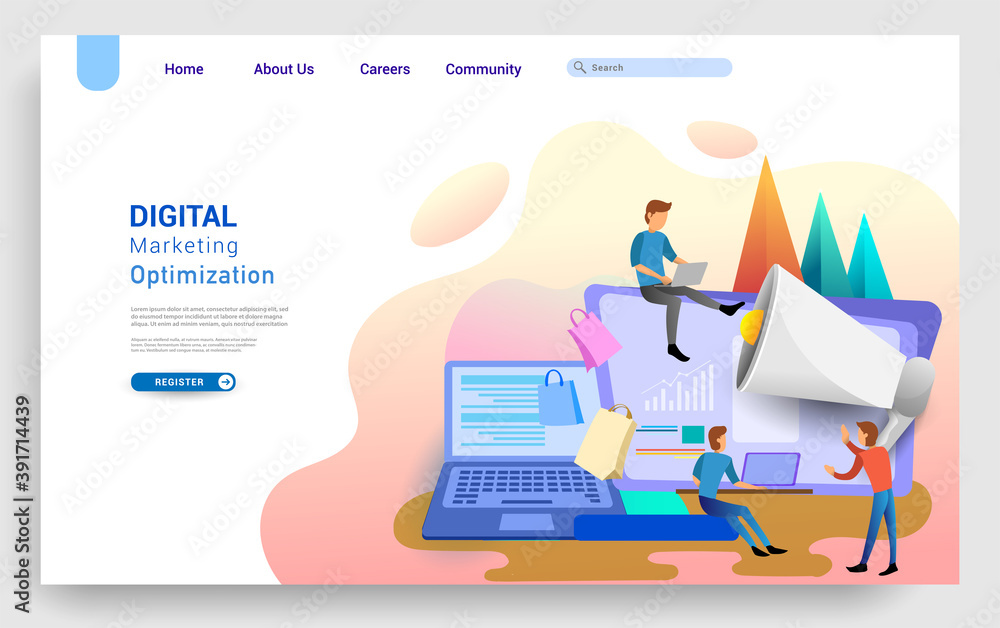 Wall mural digital marketing landing page template. modern flat design concept of web page design for website a