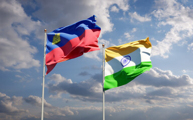 Beautiful national state flags of Liechtenstein and India.