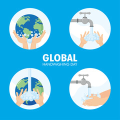 bundle of four global handwashing day set icons