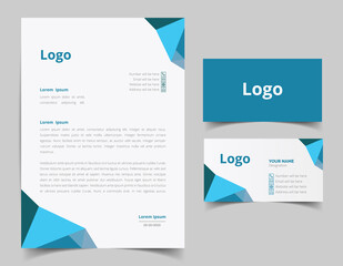 Business card and letterhead design set.  Branding identity template for corporate company. Vector illustration