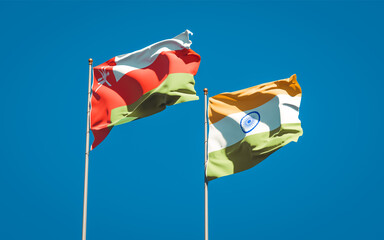 Beautiful national state flags of Oman and India.