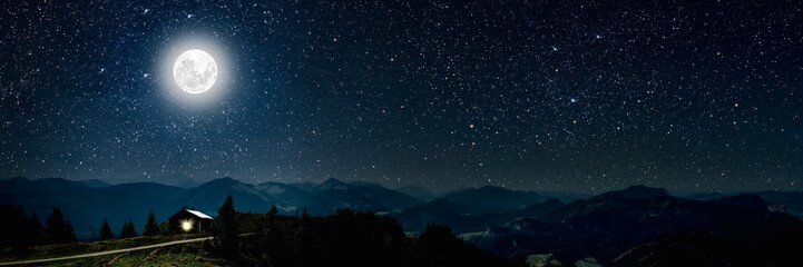 Fototapeta na wymiar mountain. backgrounds night sky with stars and moon and clouds.