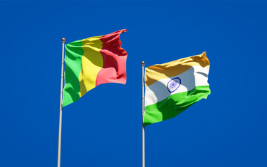 Beautiful national state flags of Mali and India.