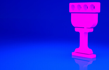 Pink Medieval goblet icon isolated on blue background. Holy grail. Minimalism concept. 3d illustration 3D render.