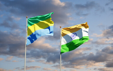 Beautiful national state flags of Gabon and India.