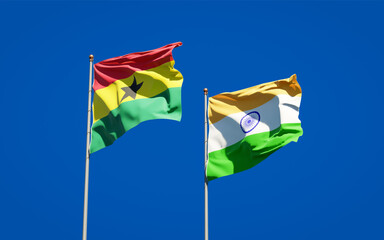 Beautiful national state flags of Ghana and India.