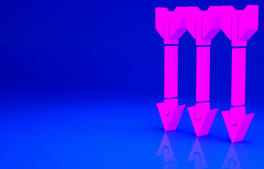 Pink Crossed arrows icon isolated on blue background. Minimalism concept. 3d illustration 3D render.