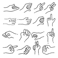 sets of Sign Language Theme Doodle Collection In White Isolated Background, vector illustration