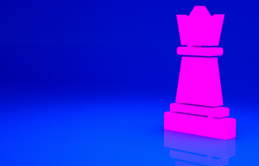 Pink Chess icon isolated on blue background. Business strategy. Game, management, finance. Minimalism concept. 3d illustration 3D render.