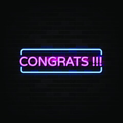 Congrats neon signs vector. Design template neon sign