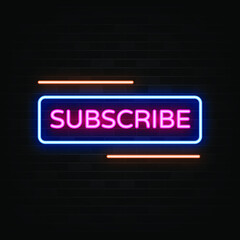 Subscribe neon signs vector. Design template neon sign