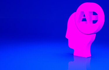 Pink Advertising icon isolated on blue background. Concept of marketing and promotion process. Responsive ads. Social media advertising. Minimalism concept. 3d illustration 3D render.