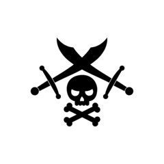 Human skull and sword pirate style sign isolated on white background