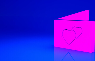 Pink Greeting card icon isolated on blue background. Celebration poster template for invitation or greeting card. Minimalism concept. 3d illustration 3D render.