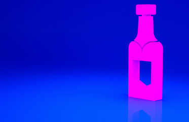 Pink Champagne bottle icon isolated on blue background. Minimalism concept. 3d illustration 3D render.