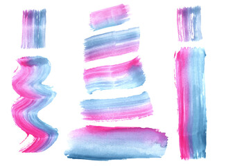Set of hand drawn red pink brush watercolor strokes