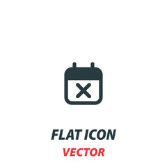 Calendar event remove day icon in a flat style. Vector illustration pictogram on white background. Isolated symbol suitable for mobile concept, web apps, infographics, interface and apps design