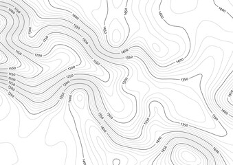 Artificial contour topo map in black/white with labels