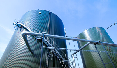 Industrial zone, Steel pipelines, valves and tanks