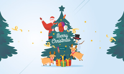 Fototapeta premium Flat illustration of Santa Claus saying Merry Christmas