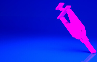 Pink Doping syringe icon isolated on blue background. Minimalism concept. 3d illustration 3D render.