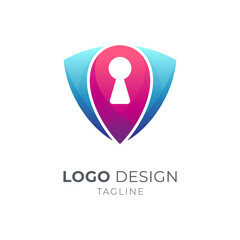 Safety place logo, shield, pin and key hole logo concept, modern emblem/badge logo style