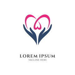 Love and care logo, hand with heart shape, simple minimalist logo style
