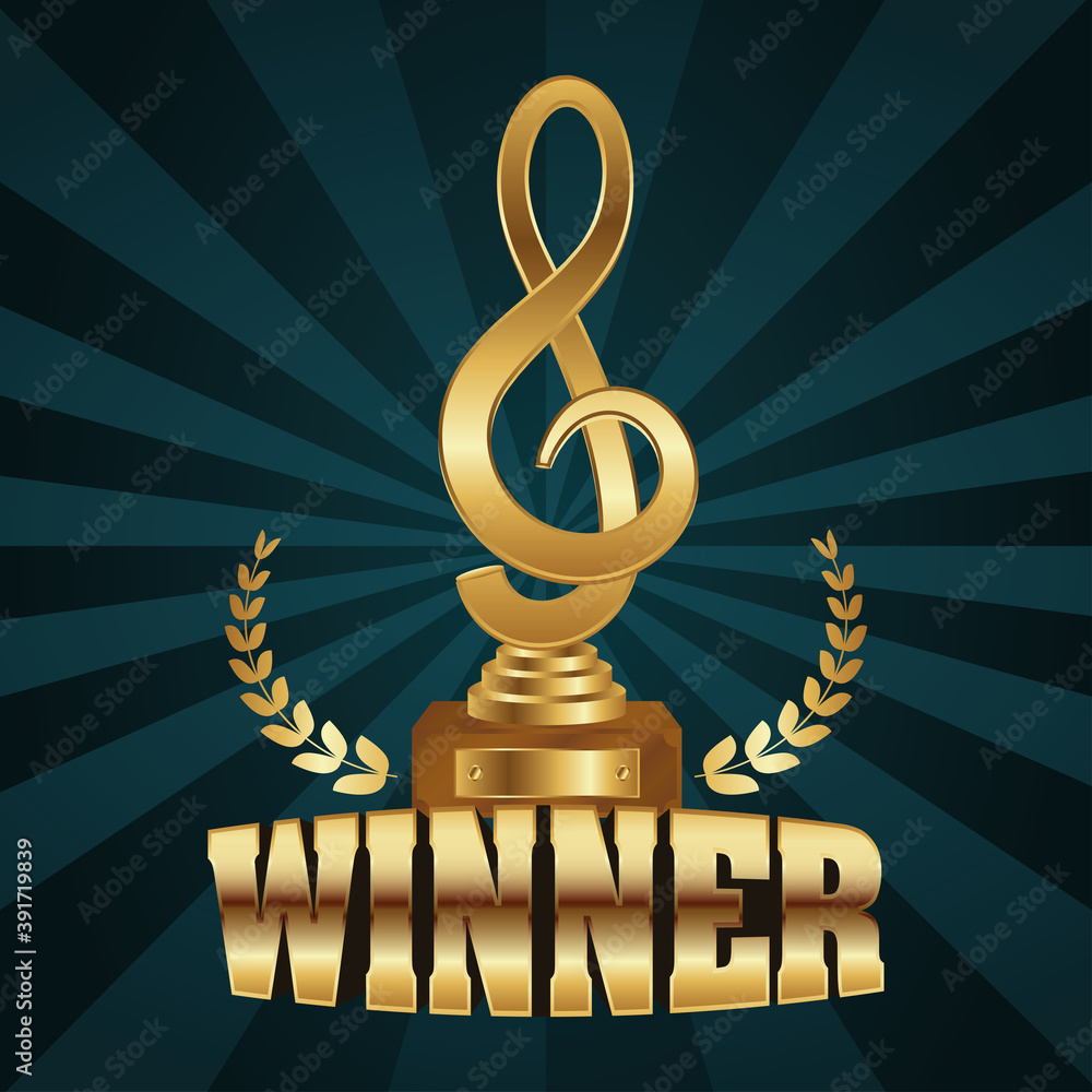 Wall mural winner trophy music note golden with wreath