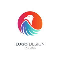 Eagle and sun emblem logo style, gradient colors on white background