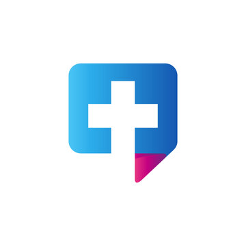 Medical chat logo, bubble chat with silhouette cross medic icon