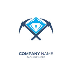 Diamond Mountain Mining Logo, Simple Modern Flat Logo Style Blue Color on White Background