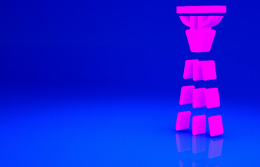 Pink Fire sprinkler system icon isolated on blue background. Sprinkler, fire extinguisher solid icon. Minimalism concept. 3d illustration 3D render.