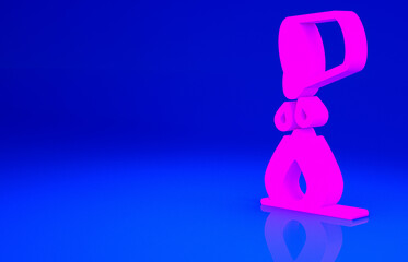 Pink Water bucket extinguishing a fire icon isolated on blue background. Minimalism concept. 3d illustration 3D render.